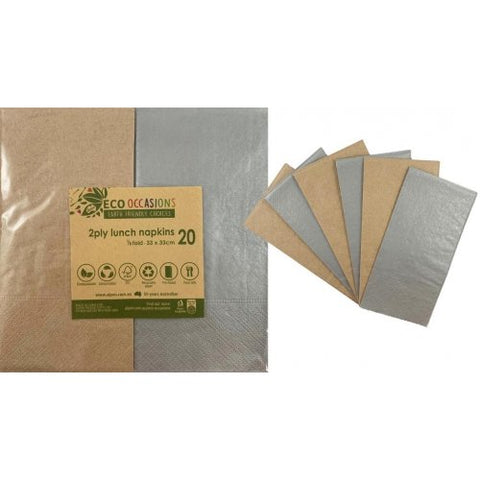 Napkins Lunch 1/8 Fold SILVER & KRAFT P20 #AP401612