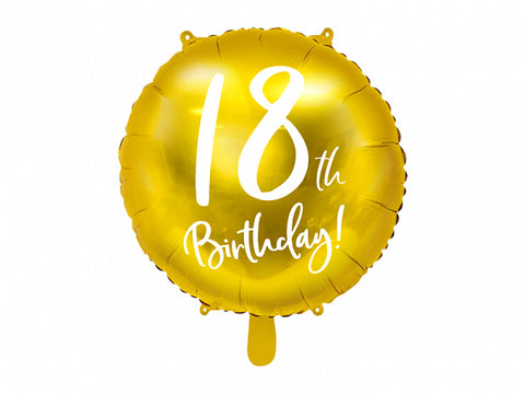 Foil Balloon 18th Birthday Gold 45cm #FS262418019