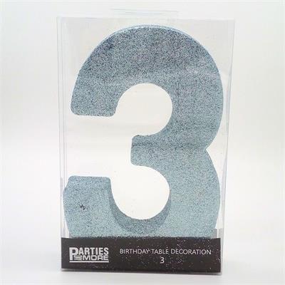 Centrepiece Foam Glitter Number 3 Light Blue #PM630303-LB - Each