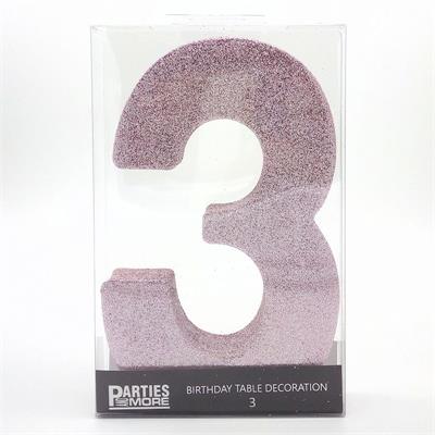 Centrepiece Foam Glitter Number 3 Light Pink #PM630303-LP - Each