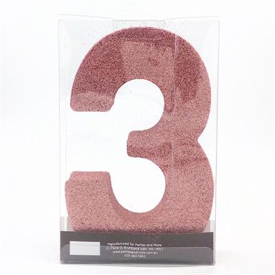 Centrepiece Foam Glitter Number 3 Rose Gold #PM630303-RG - Each