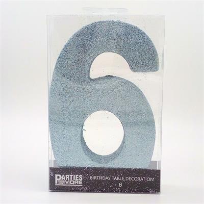 Centrepiece Foam Glitter Number 6 Light Blue #PM630306-LB - Each