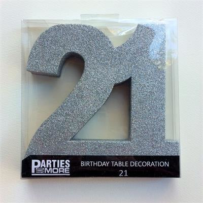 Centrepiece Foam Glitter Number 21 Silver #22CP21S - Each