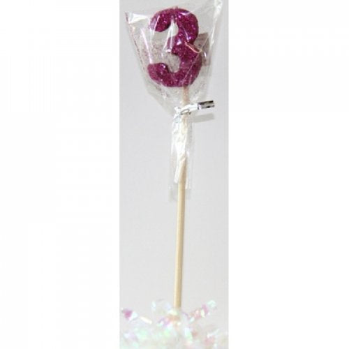 Long Stick Candle THREE Pink Glitter #447503 Each