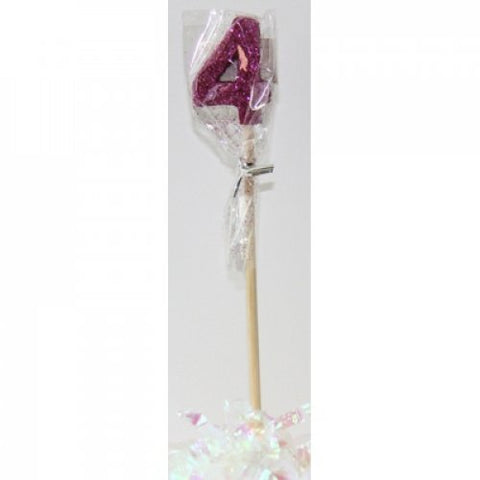 Long Stick Candle FOUR Pink Glitter #447504 Each