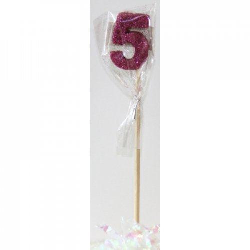 Long Stick Candle FIVE Pink Glitter #447505 Each