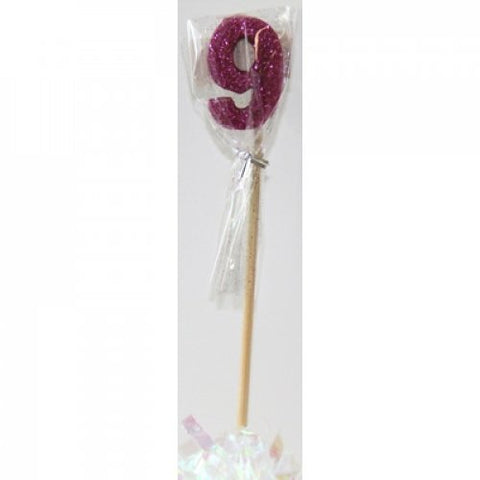 Long Stick Candle NINE Pink Glitter #447509 Each