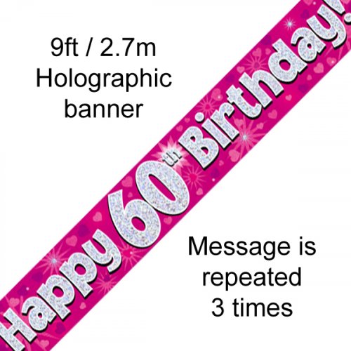 2.7m BANNER Pink BIRTHDAY 60th #AP109423