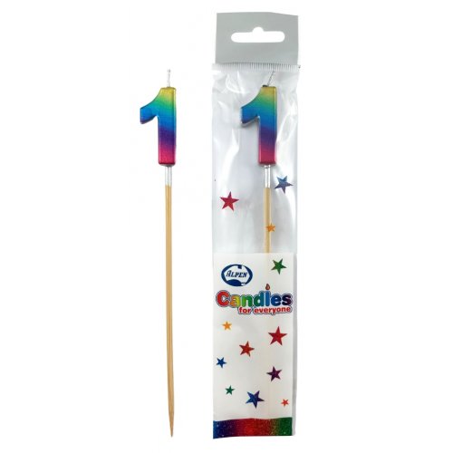 Long Stick Candle ONE Rainbow Metallic #447351 Each