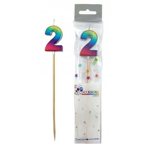 Long Stick Candle TWO Rainbow Metallic #447352 Each