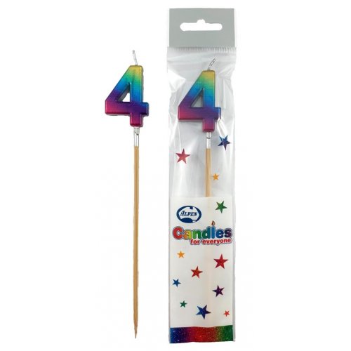 Long Stick Candle FOUR Rainbow Metallic #447354 Each