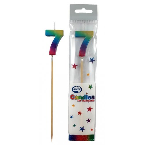 Long Stick Candle SEVEN Rainbow Metallic #447357 Each