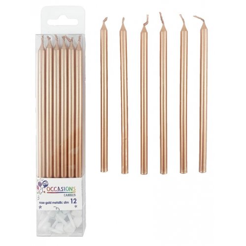 Candles METALLIC Rose Gold Slim Box 12 #431192