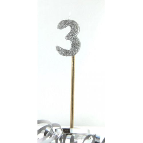 Long Stick Candle THREE Silver #447903 Each