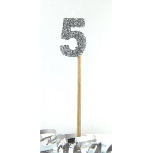 Long Stick Candle FIVE Silver #447905 Each