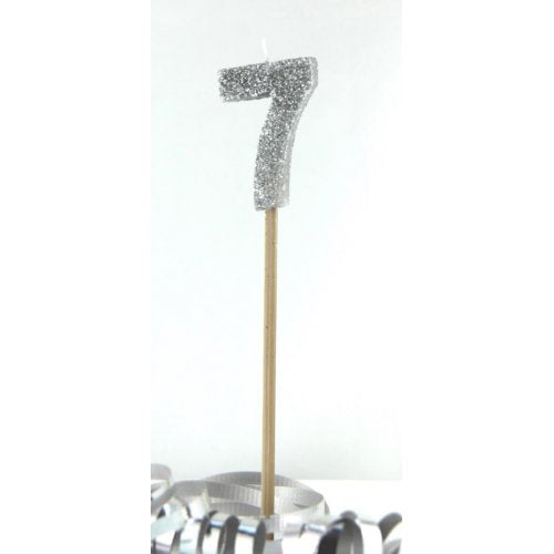 Long Stick Candle SEVEN Silver #447907 Each