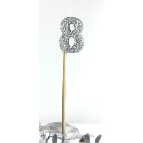 Long Stick Candle EIGHT Silver #447908 Each