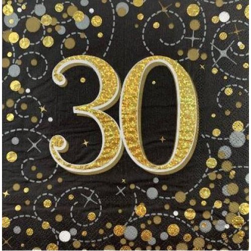 Sparkling Fizz BLACK 30th Napkins 33cm #AP635975