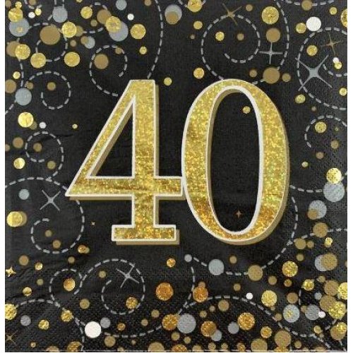 Sparkling Fizz BLACK 40th Napkins 33cm #AP635982