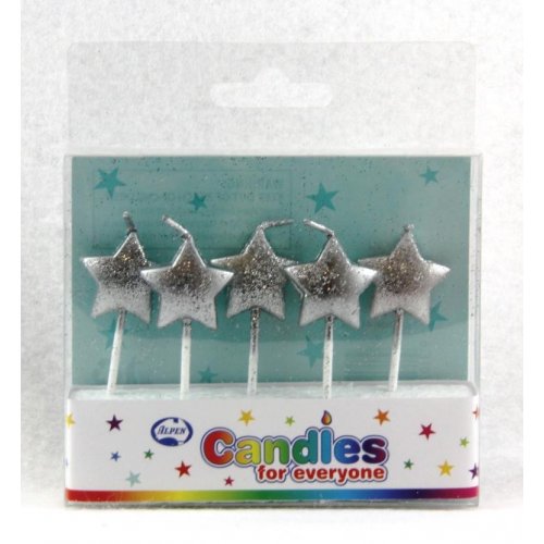 Candle Stars SILVER Pack of 5 #442544