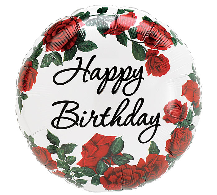 45cm Foil Round Balloon Happy Birthday Ridgewood Rose #0406-18 - Each (Pkgd.)