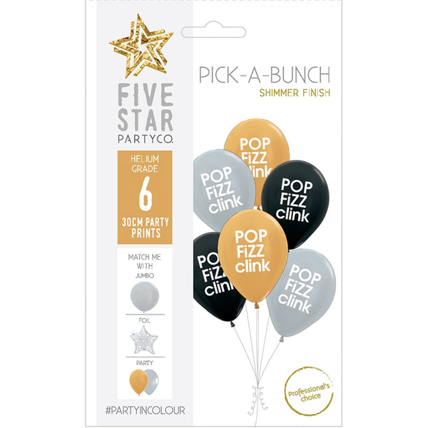 30cm Pick A Bunch POP Clink FIZZ Met Asstd- pack of 6 #750031