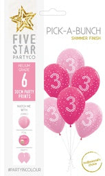 30cm Pick A Bunch GIRL 3rd Birthday- pack of 6 #750004