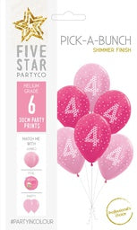 30cm Pick A Bunch GIRL 4th Birthday- pack of 6 #750006