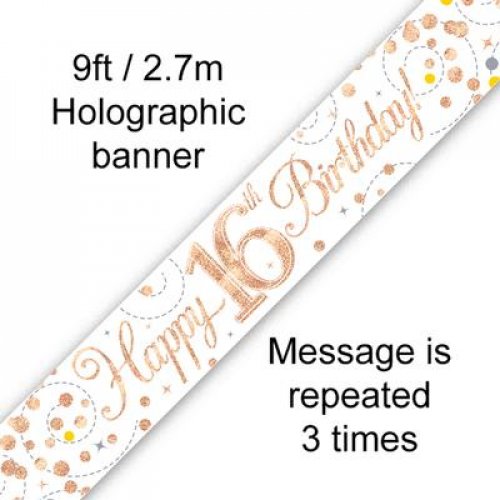 2.7m BANNER Sparkle Fizz ROSE GOLD 16th BDAY #AP109511