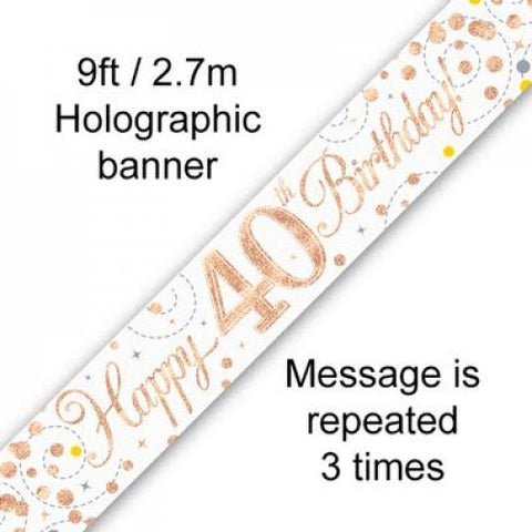 2.7m BANNER Sparkle Fizz ROSE GOLD 40th BDAY #AP109515