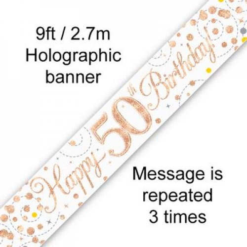 2.7m BANNER Sparkle Fizz ROSE GOLD 50th BDAY #AP109516