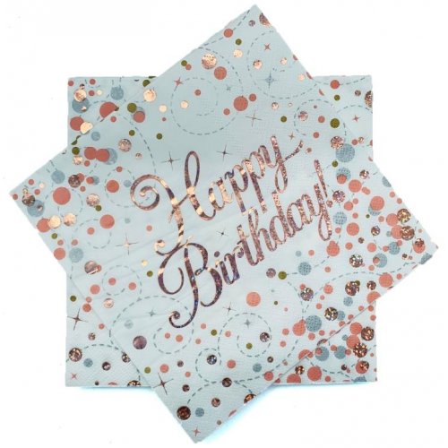 Sparkling Fizz ROSE GOLD Happy Birthday Napkins 33cm #AP635722