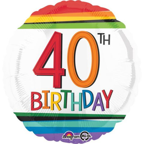 45cm Round Foil Balloon Rainbow Birthday 40 #34435 - Each (Pkgd.)