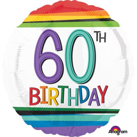 45cm Round Foil Balloon Rainbow Birthday 60 #34437 - Each (Pkgd.)